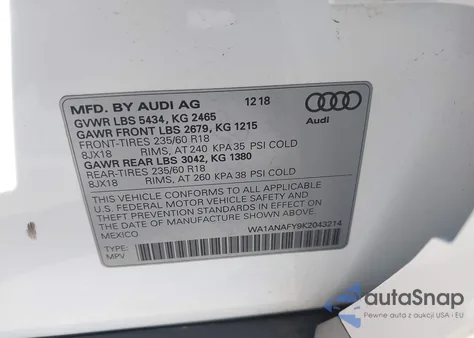 2019 Audi Q5 45 Premium from USA, damaged, VIN WA1ANAFY9K2043214